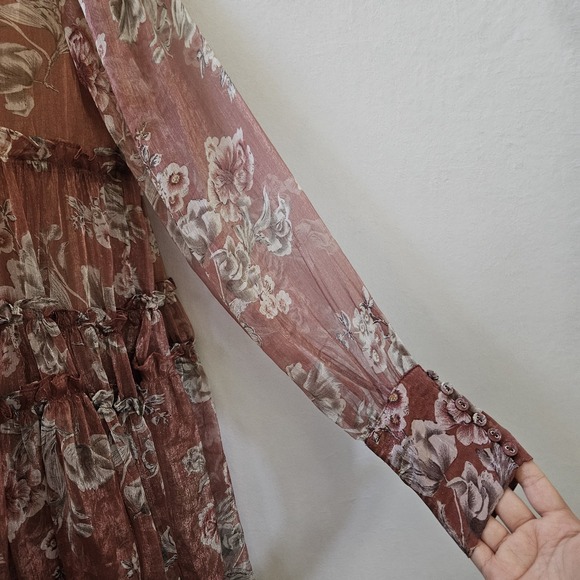 En Saison Dress S Nella Chiffon Tiered Floral Mini Lined Babydoll‎ Mauve Peasant - Picture 11 of 16